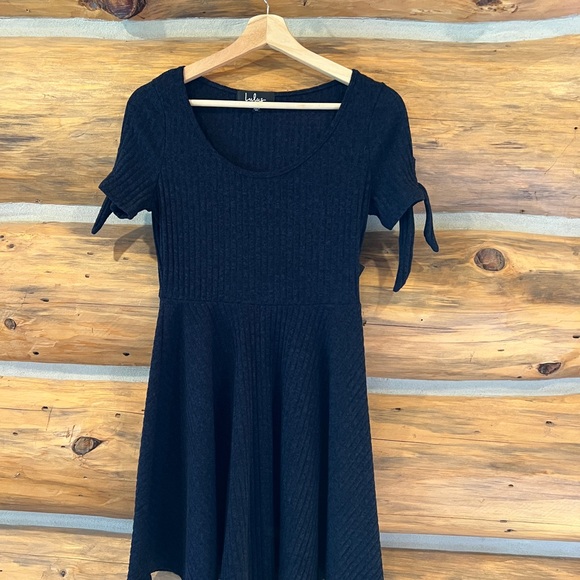 Lulus Too Cute Navy Blue Knit Tie-Sleeve Skater Dress - Picture 2 of 4